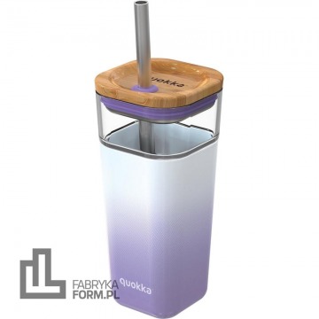 Kubek Quokka Liquid Cube Lilac Gradient 540 ml szklany ze słomką