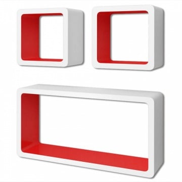 3 biało czerwone wiszące półki ozdobne MDF Cube