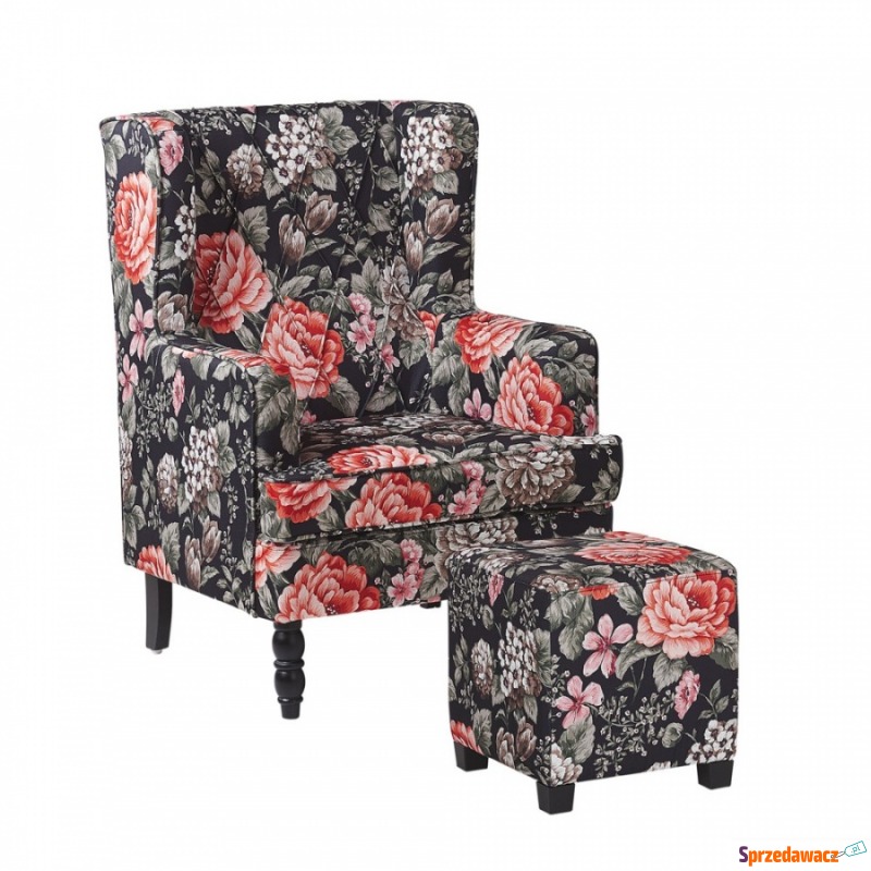 Fotel z podnóżkiem w kwiaty czarny SANDSET - Sofy, fotele, komplety... - Ostrowiec Świętokrzyski