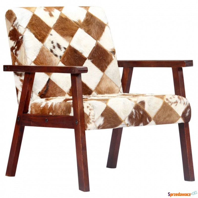 Fotel, biało-brązowy, naturalna skóra kozia - Sofy, fotele, komplety... - Żukowo
