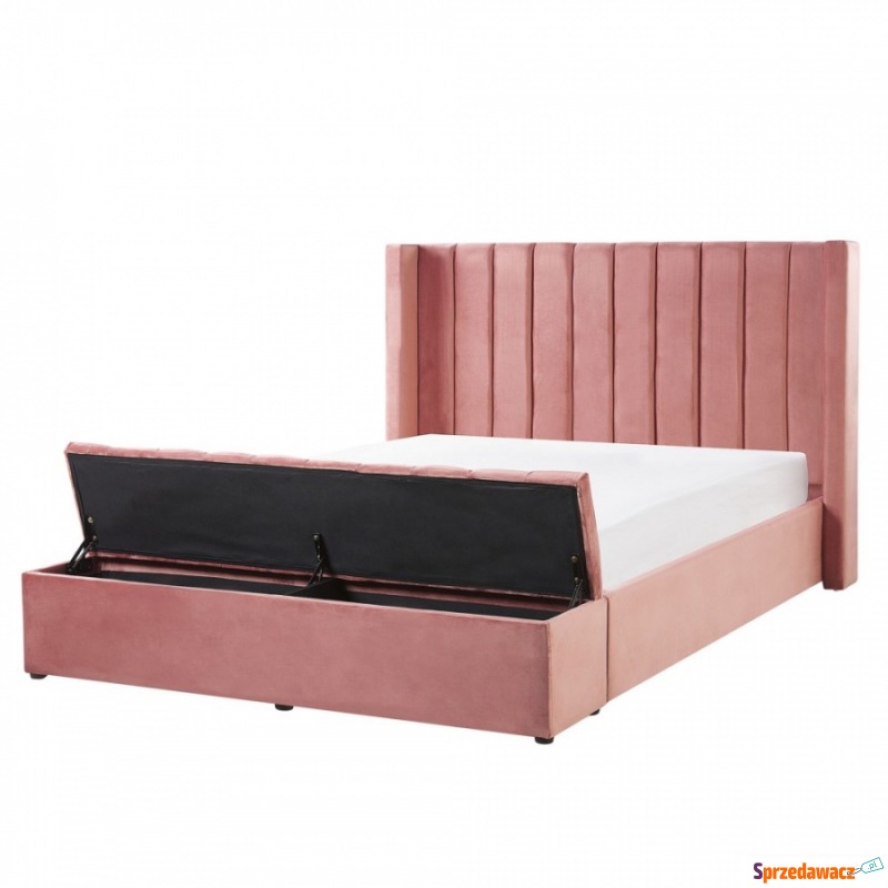 Łóżko welurowe z ławką 160 x 200 cm różowe NOYERS - Łóżka - Wyszków