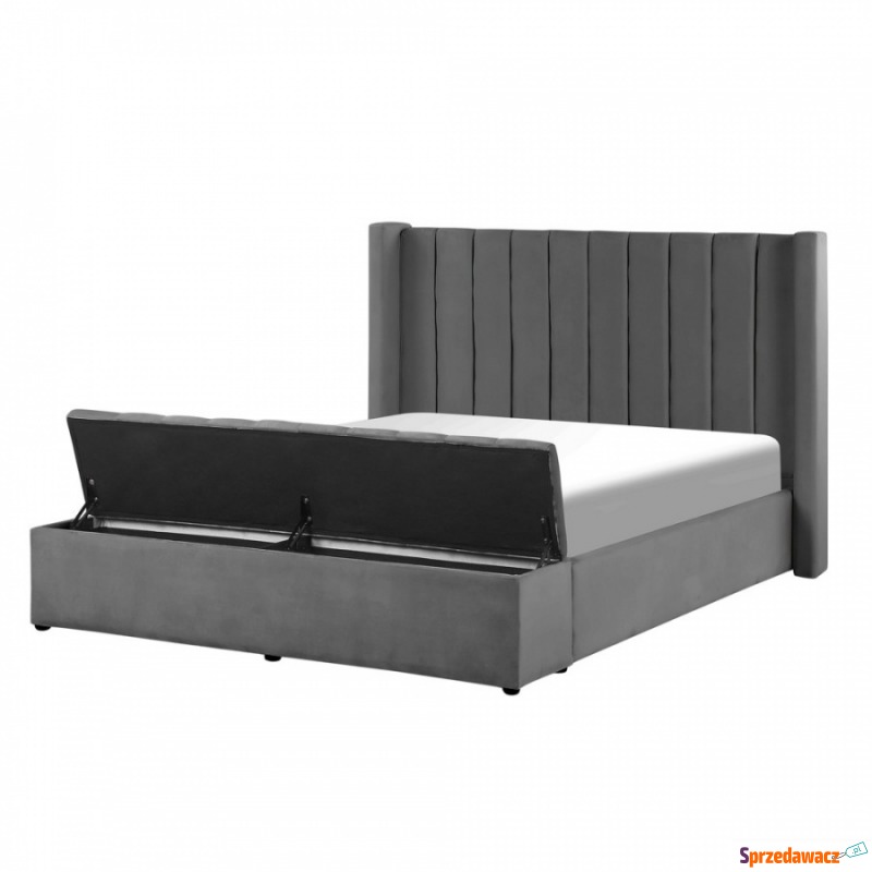 Łóżko welurowe z ławką 160 x 200 cm szare NOYERS - Łóżka - Przemyśl