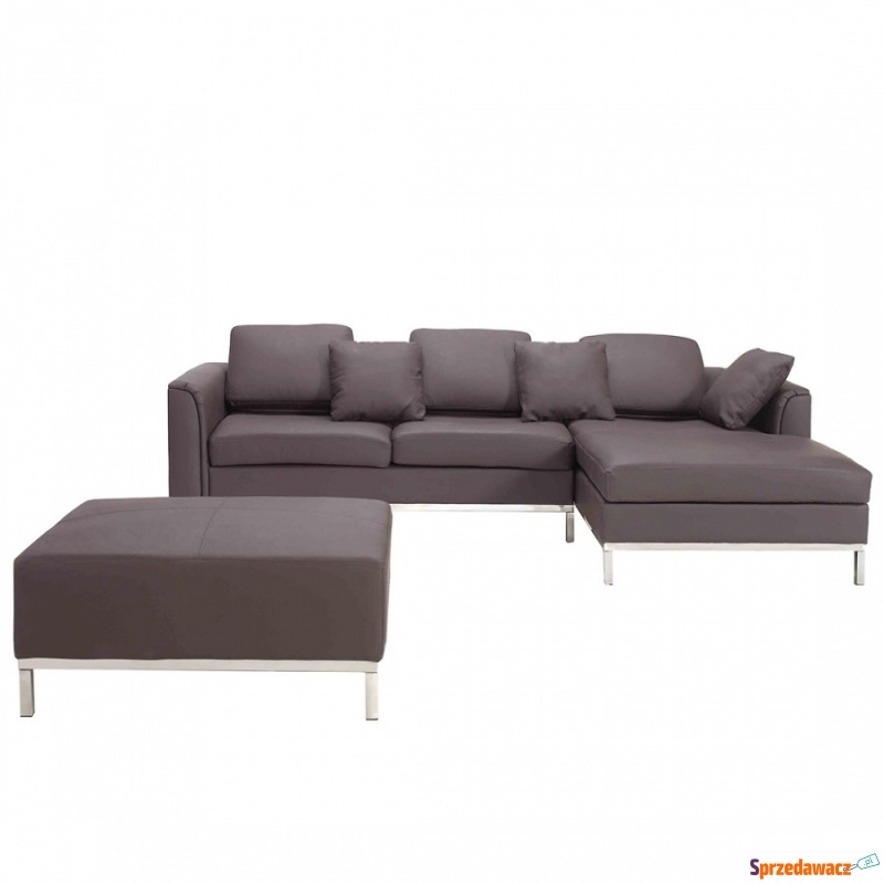 Nowoczesna sofa wraz z pufą ze skóry naturalnej... - Sofy, fotele, komplety... - Borsk