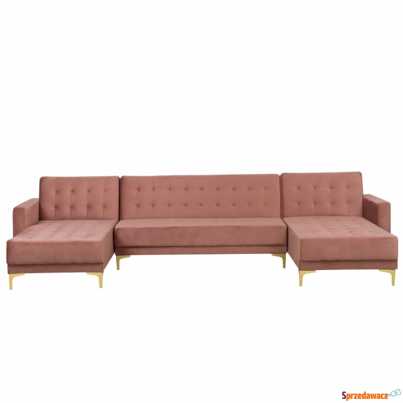 Sofa rozkładana podkowa welurowa różowa ABERDEEN - Sofy, fotele, komplety... - Gołków