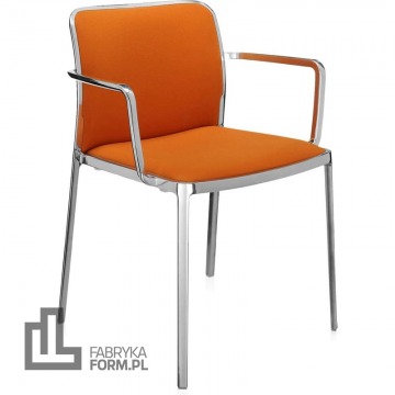 Krzesło Audrey Soft pomarańczowe z podłokietnikami rama polerowana