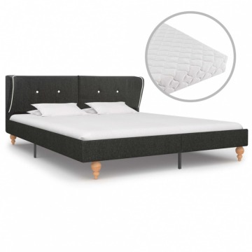 Łóżko z materacem, ciemnoszare, juta, 180 x 200 cm