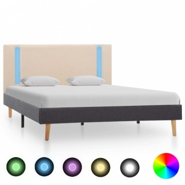 Rama łóżka z LED, kremowo-ciemnoszara, tkanina, 120 x 200 cm