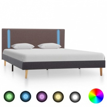 Rama łóżka LED, taupe i ciemnoszary, tkanina, 140 x 200 cm