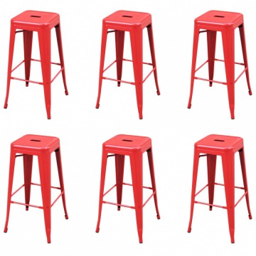 Krzesła barowe 6 szt. czerwone stalowe