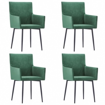 Krzesła do salonu z podłokietnikami 4 szt. zielone aksamit