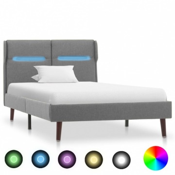 Rama łóżka z LED, jasnoszara, tapicerowana tkaniną, 90 x 200 cm