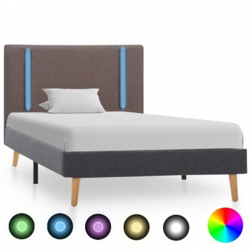 Rama łóżka z LED, taupe-ciemnoszara, tkanina, 90 x 200 cm