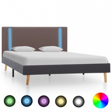 Rama łóżka z LED, taupe-ciemnoszara, tkanina, 120 x 200 cm