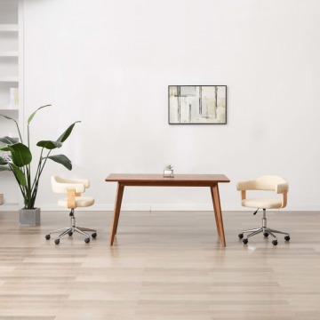 Obrotowe krzesło stołowe, kremowe, gięte drewno i ekoskóra