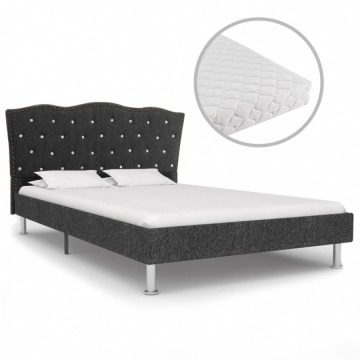 Łóżko z materacem, ciemnoszare, tkanina, 120 x 200 cm