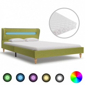 Łóżko LED z materacem, zielone, tkanina, 120x200 cm