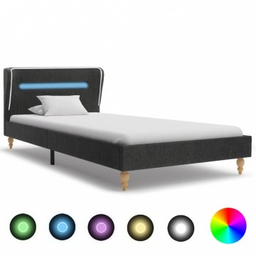 Rama łóżka z LED, ciemnoszara, juta, 90 x 200 cm