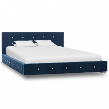 Rama łóżka, niebieska, tapicerowana aksamitem, 120 x 200 cm