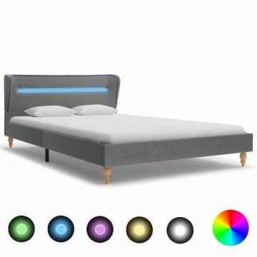 Rama łóżka z LED, jasnoszara, tapicerowana tkaniną, 120x200 cm