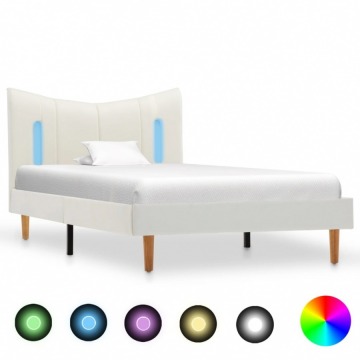 Rama łóżka LED, biała, sztuczna skóra, 90 x 200 cm