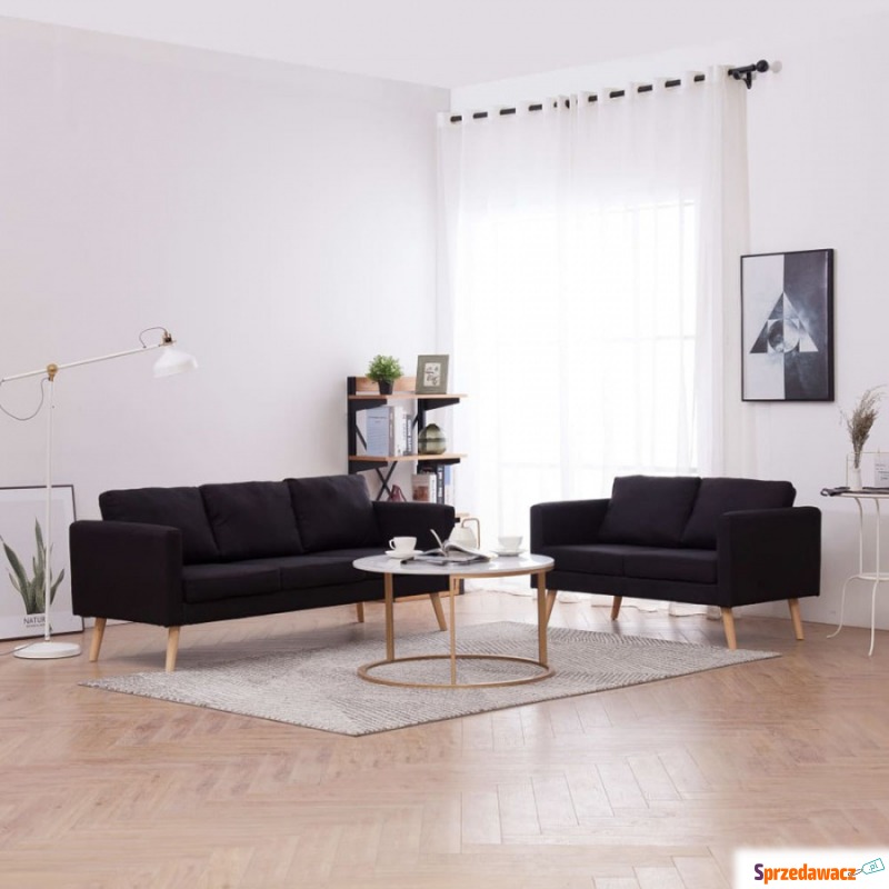 Zestaw 2 sof, tapicerowanych tkaniną, czarny - Sofy, fotele, komplety... - Toruń