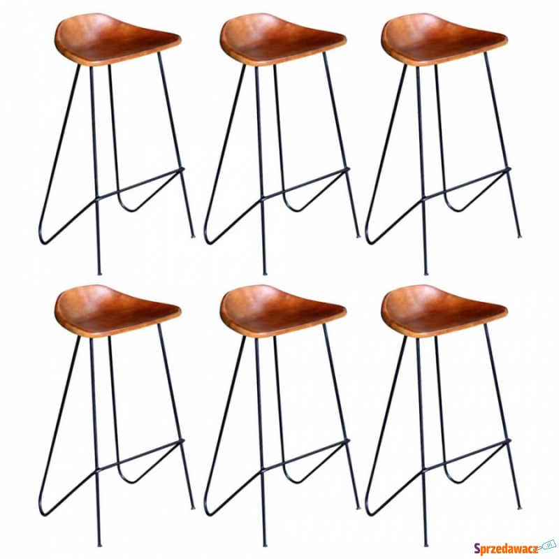 Krzesła barowe 6 szt. prawdziwa skóra brązowe - Taborety, stołki, hokery - Giżycko