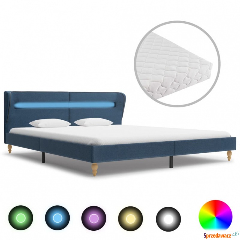 Łóżko LED z materacem, niebieskie, tkanina, 160... - Łóżka - Siedlce