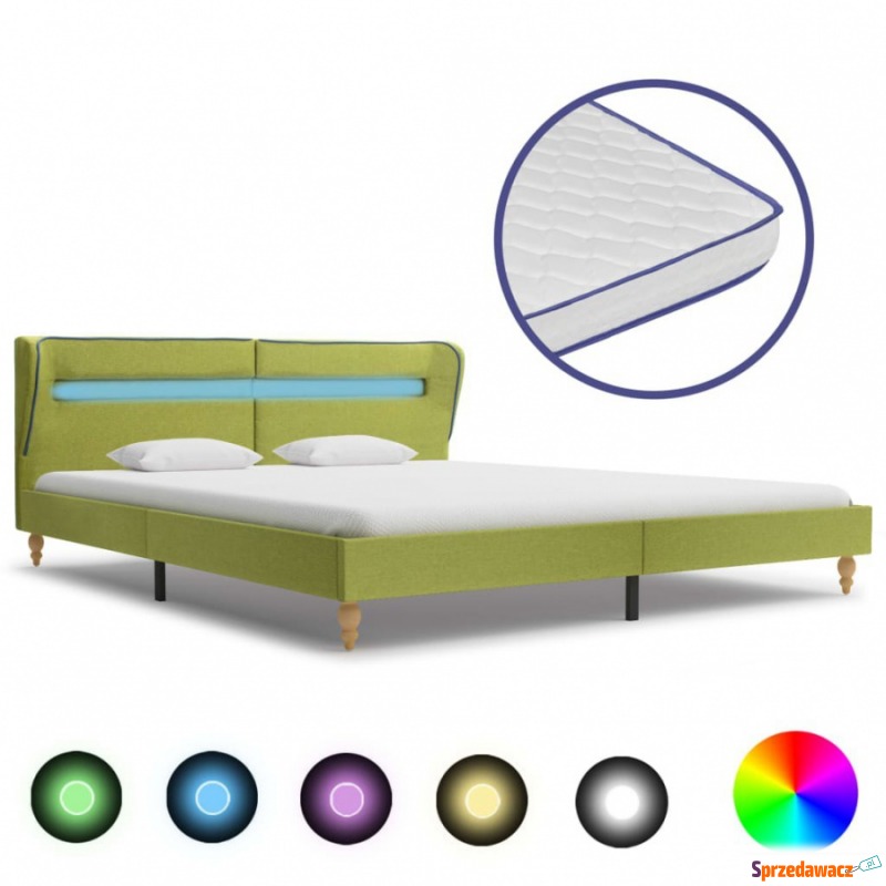Łóżko LED z materacem memory, zielone, tkanina,... - Łóżka - Legionowo