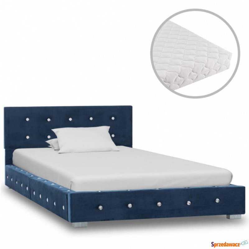 Łóżko z materacem, niebieskie, aksamit, 90 x... - Łóżka - Leszno