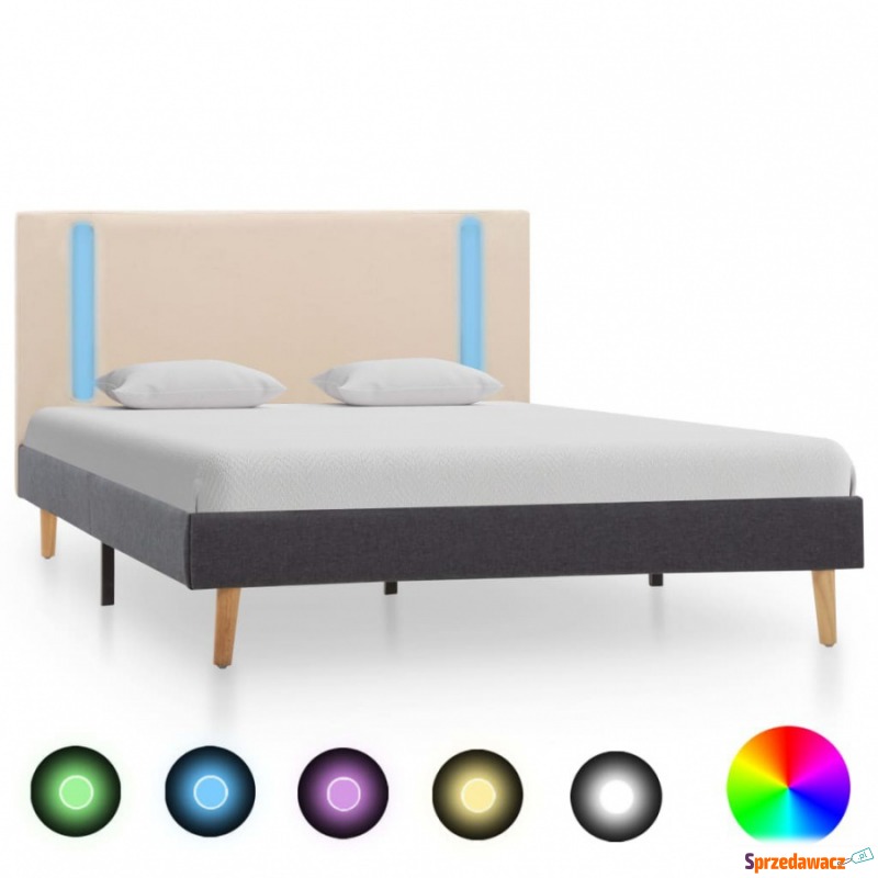 Rama łóżka z LED, kremowo-ciemnoszara, tkanina,... - Łóżka - Wieluń