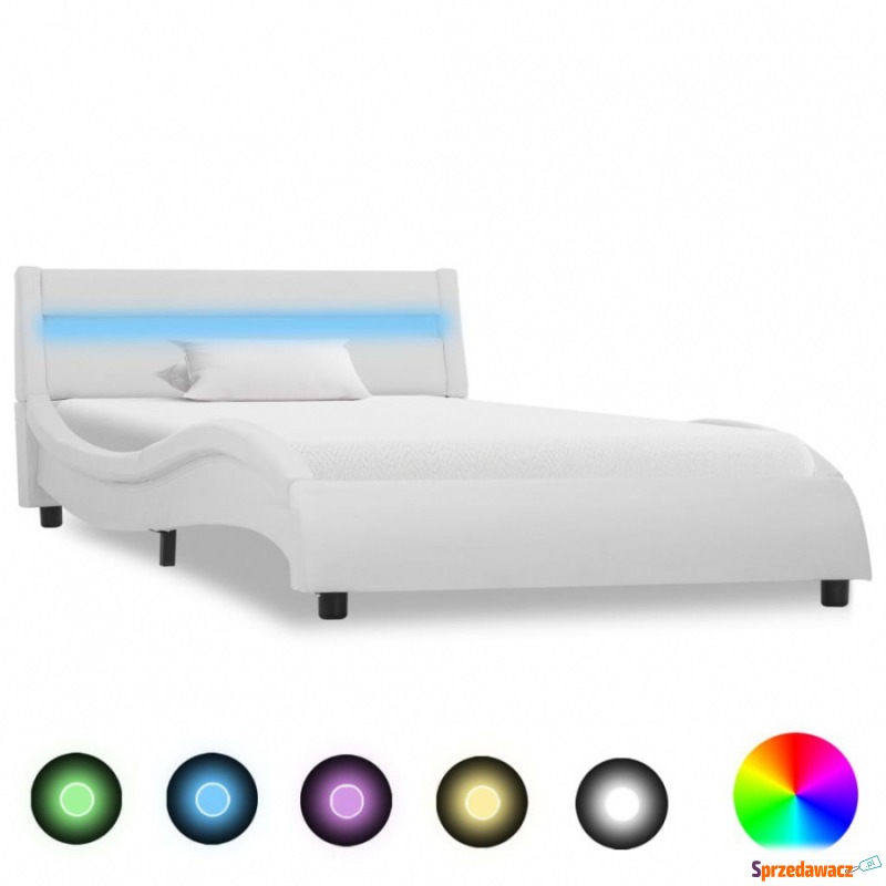 Rama łóżka z LED, biała, sztuczna skóra, 90 x... - Stelaże do łóżek - Bezrzecze