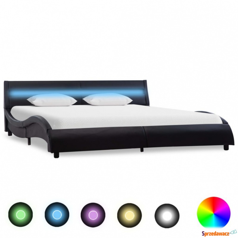 Rama łóżka z LED, czarna, sztuczna skóra, 160... - Łóżka - Wołomin