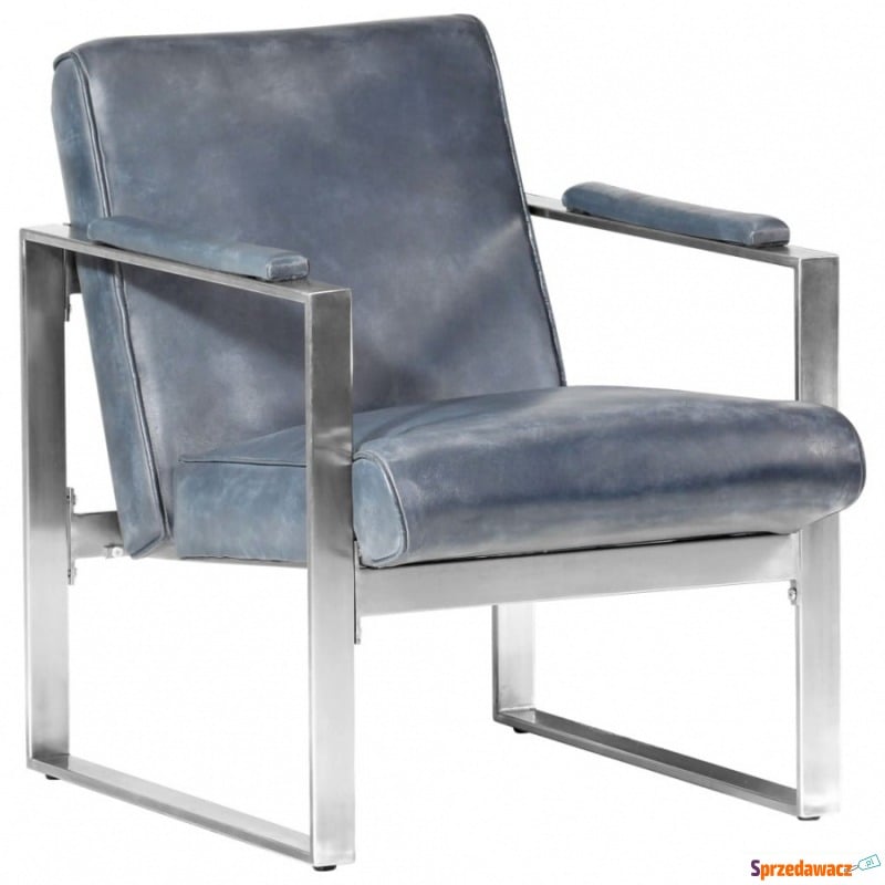 Fotel klubowy szary 60x73x77 cm skóra naturalna - Krzesła biurowe - Pabianice