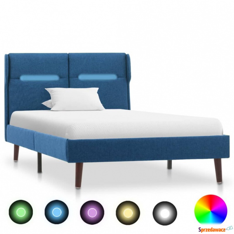 Rama łóżka z LED, niebieska, tapicerowana tka... - Łóżka - Wałbrzych