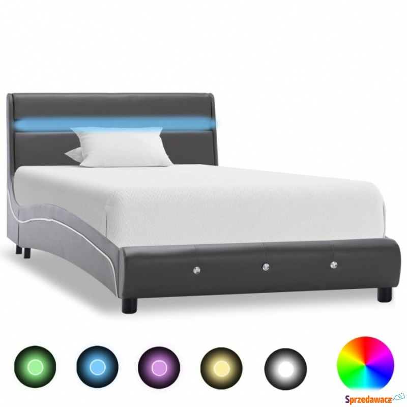 Rama łóżka z LED, szara, sztuczna skóra, 90 x... - Łóżka - Sochaczew