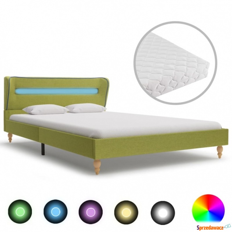 Łóżko LED z materacem, zielone, tkanina, 120x... - Łóżka - Końskie