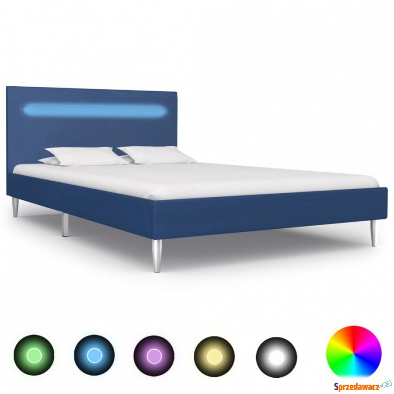 Rama łóżka z LED, niebieska, tapicerowana tka... - Łóżka - Radomsko