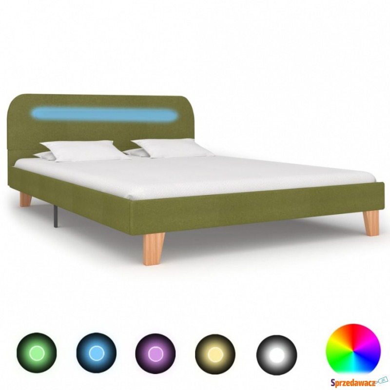 Rama łóżka z LED, zielona, tapicerowana tkani... - Stelaże do łóżek - Lubowidz