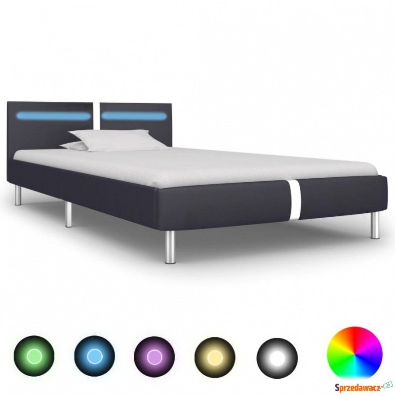 Rama łóżka z LED, czarna, sztuczna skóra, 90 x... - Stelaże do łóżek - Legionowo