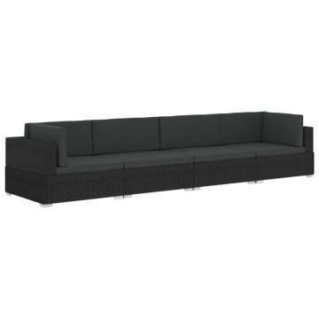 4-częściowa sofa ogrodowa, poduszki, rattan PE, czarna