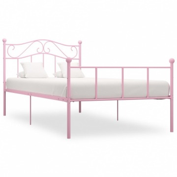 Rama łóżka, różowa, metalowa, 100 x 200 cm