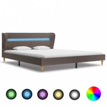 Rama łóżka z LED, taupe, tapicerowana tkaniną, 160 x 200 cm