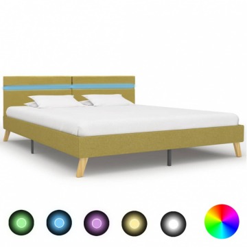 Rama łóżka z LED, zielona, tkanina, 180 x 200 cm