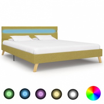Rama łóżka z LED, zielona, tkanina, 140 x 200 cm