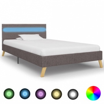Rama łóżka z LED, jasnoszara, tkanina, 100 x 200 cm