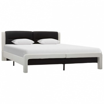 Rama łóżka, biało-czarna, sztuczna skóra, 120 x 200 cm
