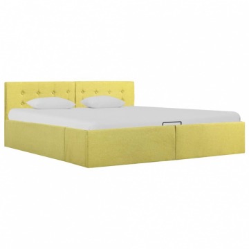 Rama łóżka z podnośnikiem, limonkowa, tkanina, 160 x 200 cm