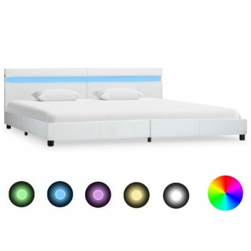 Rama łóżka z LED, biała, sztuczna skóra, 180 x 200 cm