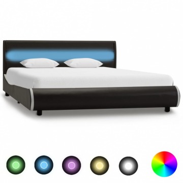 Rama łóżka z LED, antracytowa, sztuczna skóra, 160 x 200 cm