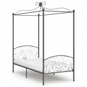 Rama łóżka z baldachimem, szara, metalowa, 90 x 200 cm